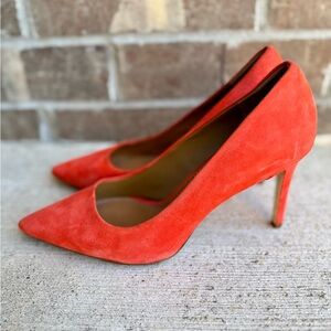 Rare Tory Burch leather suede Coral red Heels size 7 women’s 3 inch pumps
